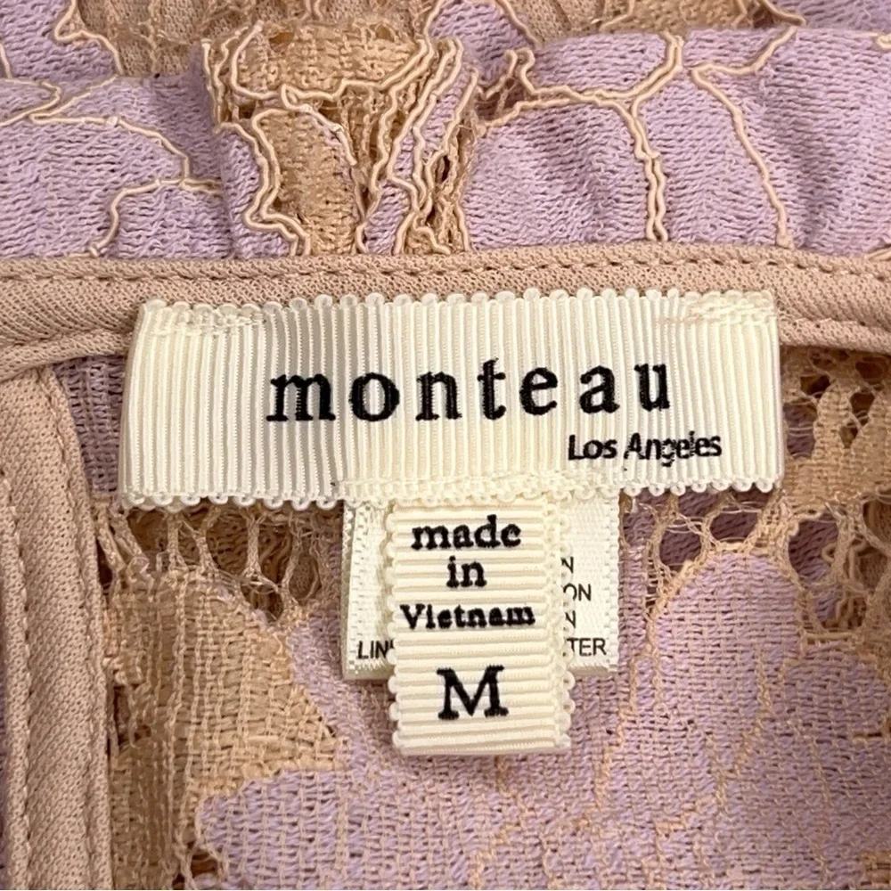 Juniors Medium Monteau Peachy Pink Lavender Floral Lace Blouse Ruffle Lined
